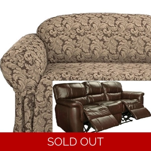 Dual Reclining SOFA Slipcover Damask Chocolate Brown Sure Fit Couch